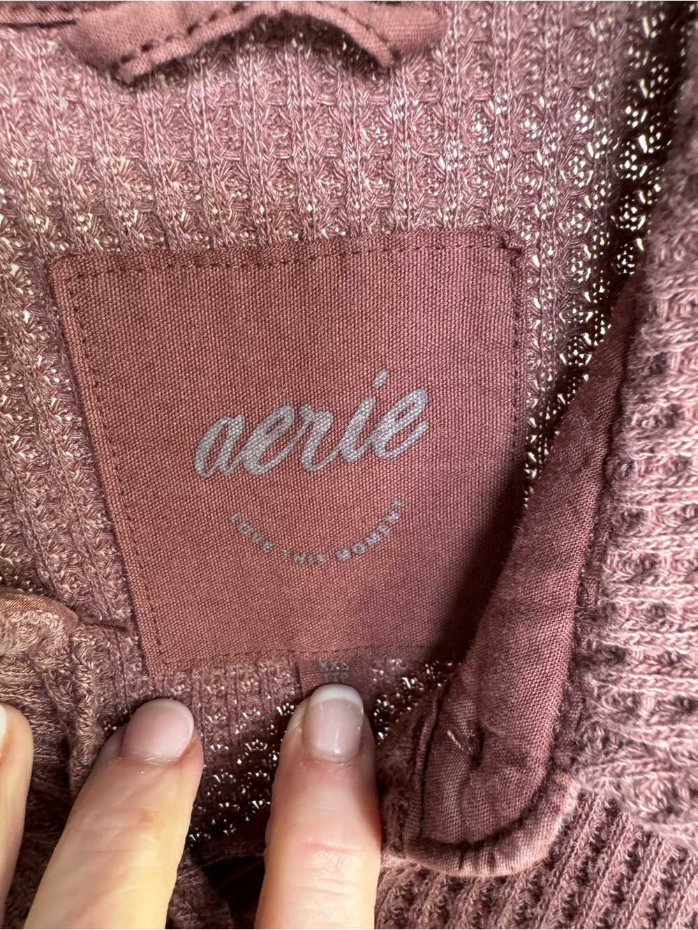 aerie Relaxed Rust/Brown Waffle-Knit Button-up Top - Picture 5 of 5